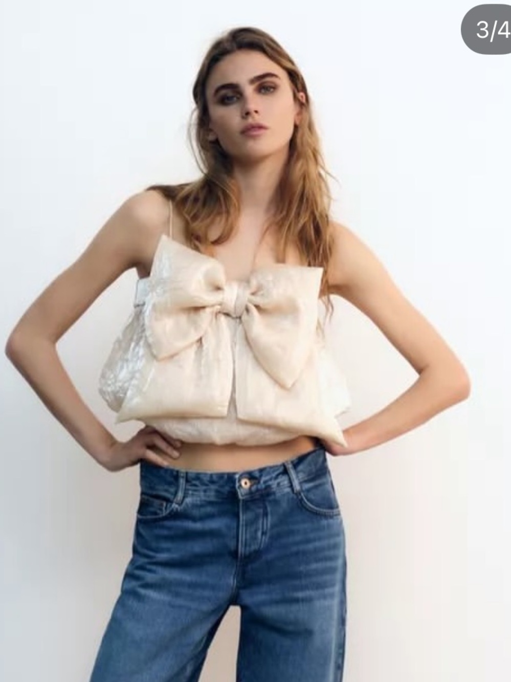 Strapless Cream Bow Crop Top